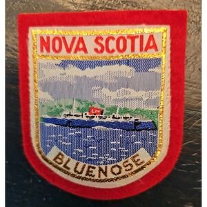 The Bluenose Schooner Nova Scotia Canada Woven Red Felt Adhesive Patch Badge